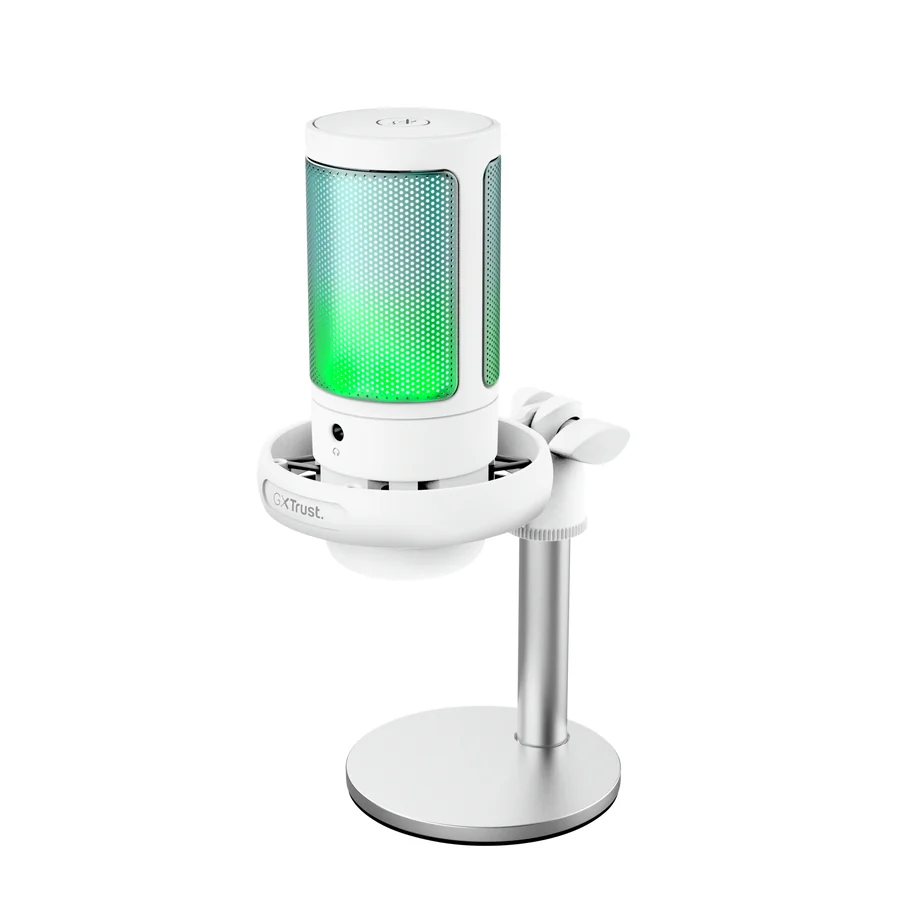 Microfone USB Trust GXT238W Auron Podcast 48kHz 16-bit USB-C com Suporte e LED Branco - Imagem 3