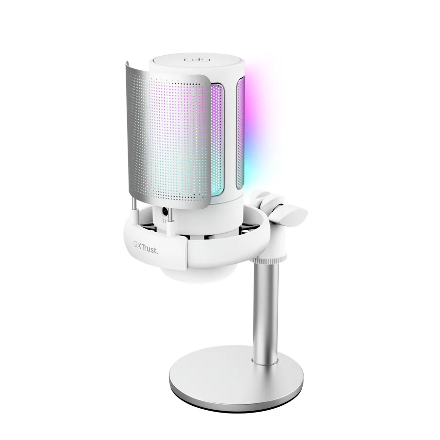 Microfone USB Trust GXT238W Auron Podcast 48kHz 16-bit USB-C com Suporte e LED Branco - Imagem 2