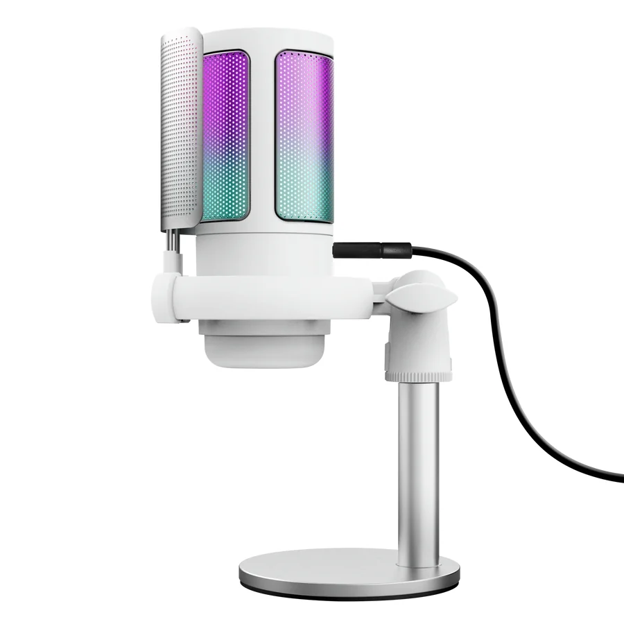 Microfone USB Trust GXT238W Auron Podcast 48kHz 16-bit USB-C com Suporte e LED Branco - Imagem 1