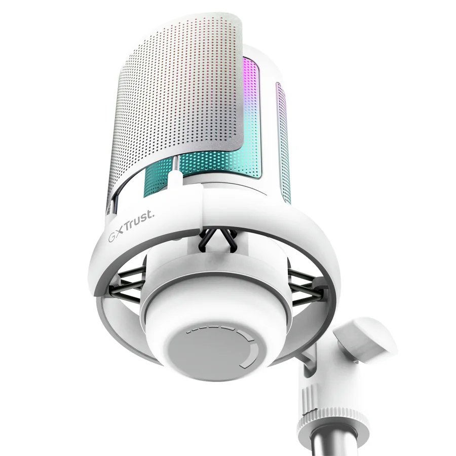 Microfone USB Trust GXT238W Auron Podcast 48kHz 16-bit USB-C com Suporte e LED Branco - Imagem 8