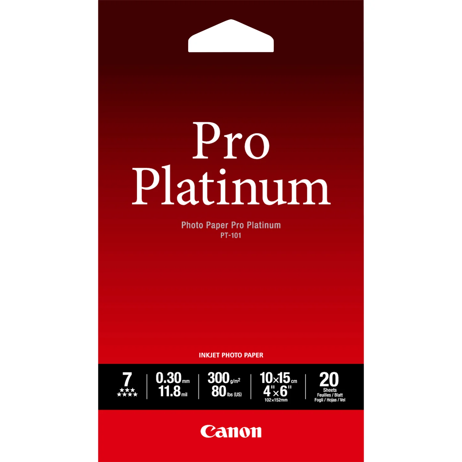 Papel Fotográfico Canon PT-101 Photo Paper Pro Platinum 10x15cm 20 Folhas - Imagem 1