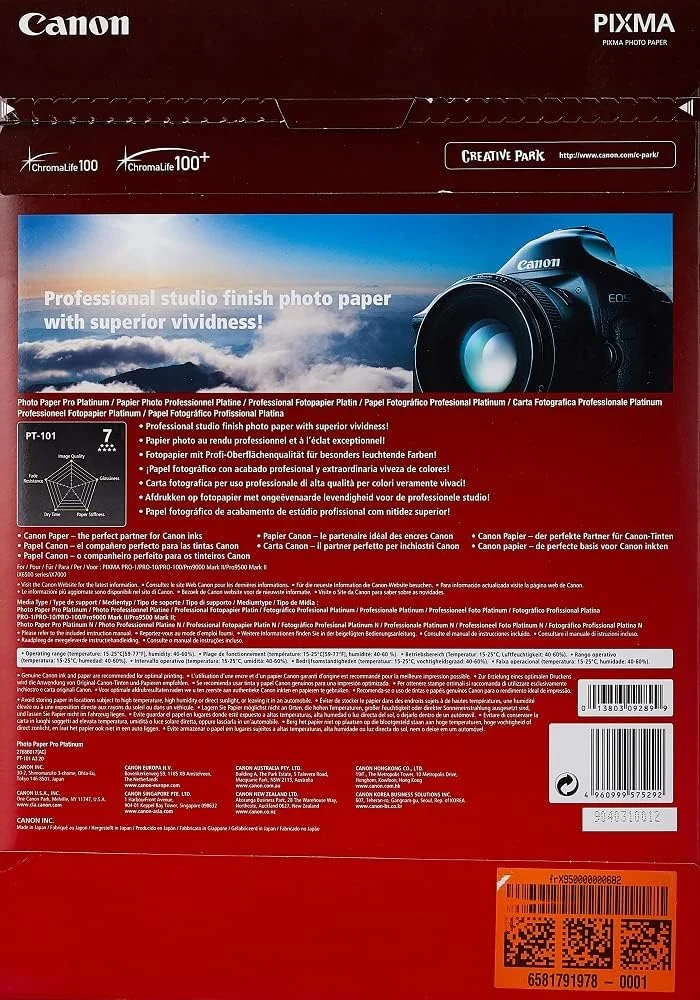 Papel Fotográfico Canon Photo Paper Pro Platinum PT-101 A3 297x420mm 20 Folhas - Imagem 2