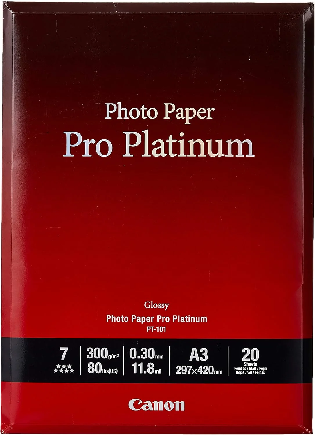 Papel Fotográfico Canon Photo Paper Pro Platinum PT-101 A3 297x420mm 20 Folhas