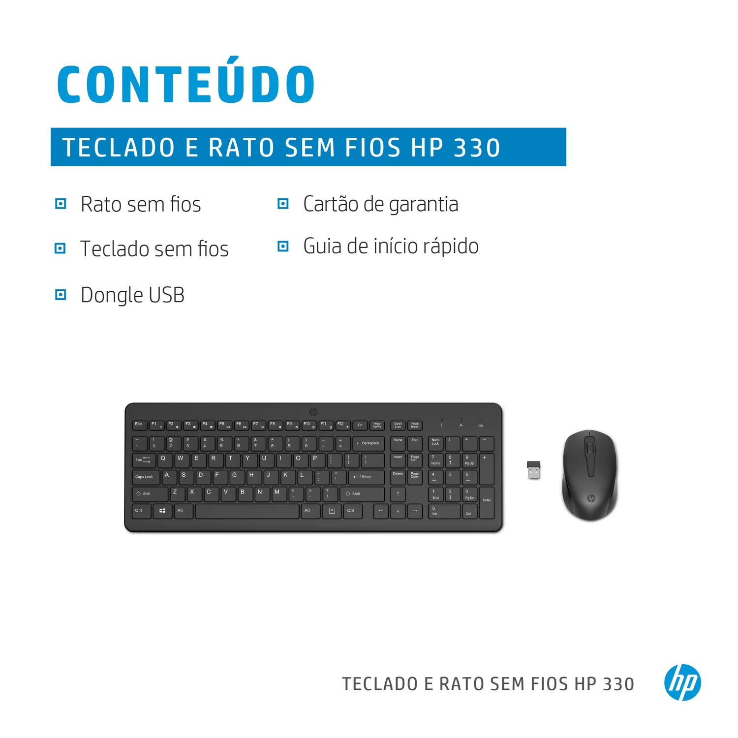 Conjunto Teclado e Rato Sem Fios HP 330 Combo Preto - Imagem 2