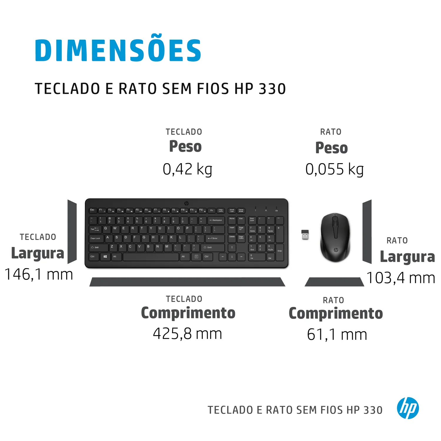 Conjunto Teclado e Rato Sem Fios HP 330 Combo Preto - Imagem 3