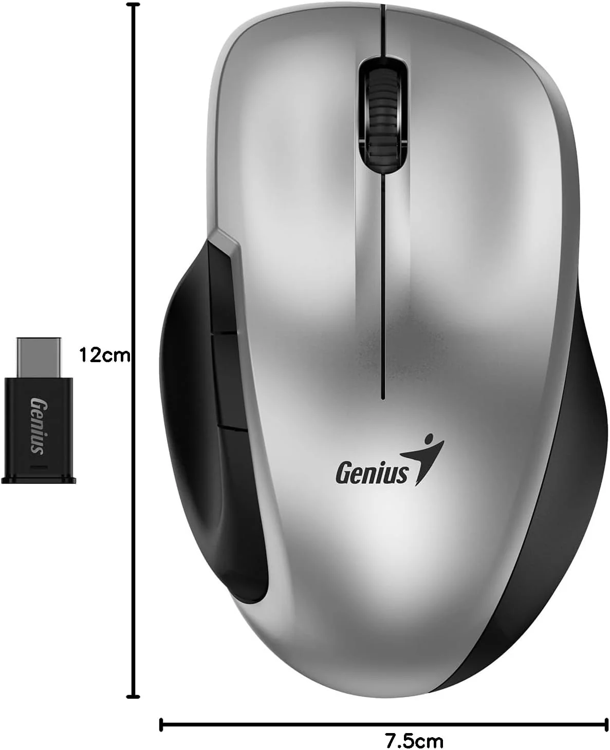 Rato sem Fios Genius Ergo 8200S Prateado — Ergonómico com USB-C para PC - Imagem 7