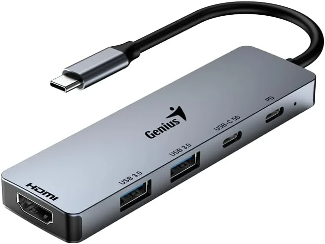 Hub USB Genius UH-500 5 em 1 metálico com HDMI e Power Delivery