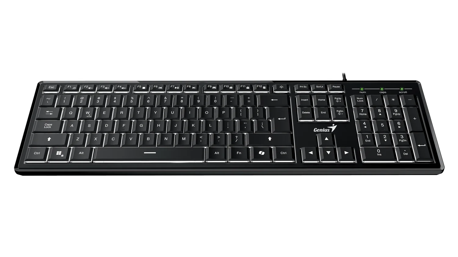 Teclado com fios Genius SlimStar 820 AI iluminado preto multimédia - Imagem 1