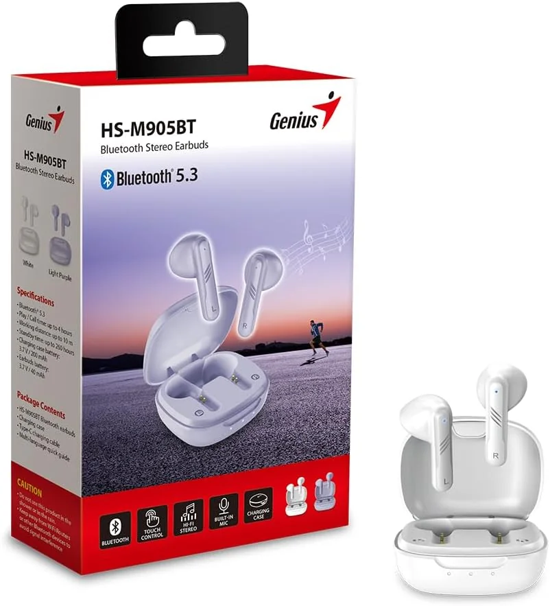 Auriculares Bluetooth Genius HS-M905BT Stereo Earbuds Branco - Sem fios - Imagem 5