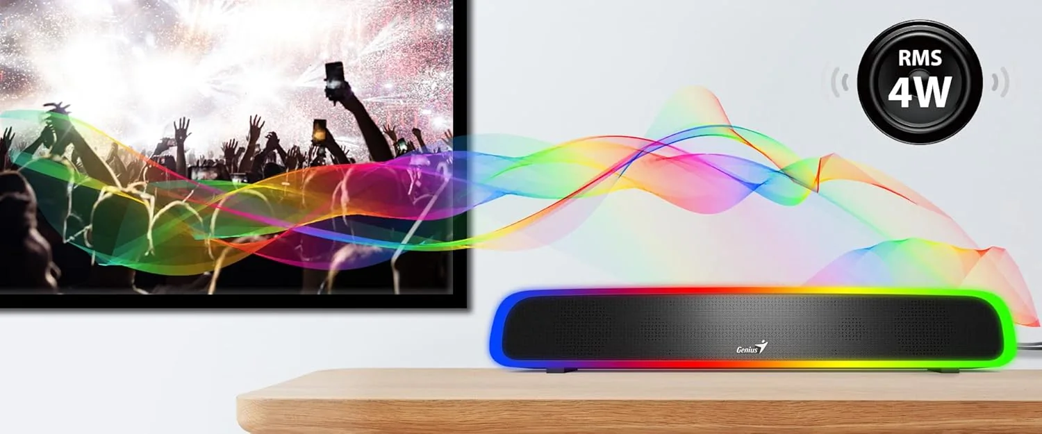 Barra de Som Genius SoundBar 200BT Bluetooth 5.1 RGB 4W com Entrada Line-in - Imagem 4