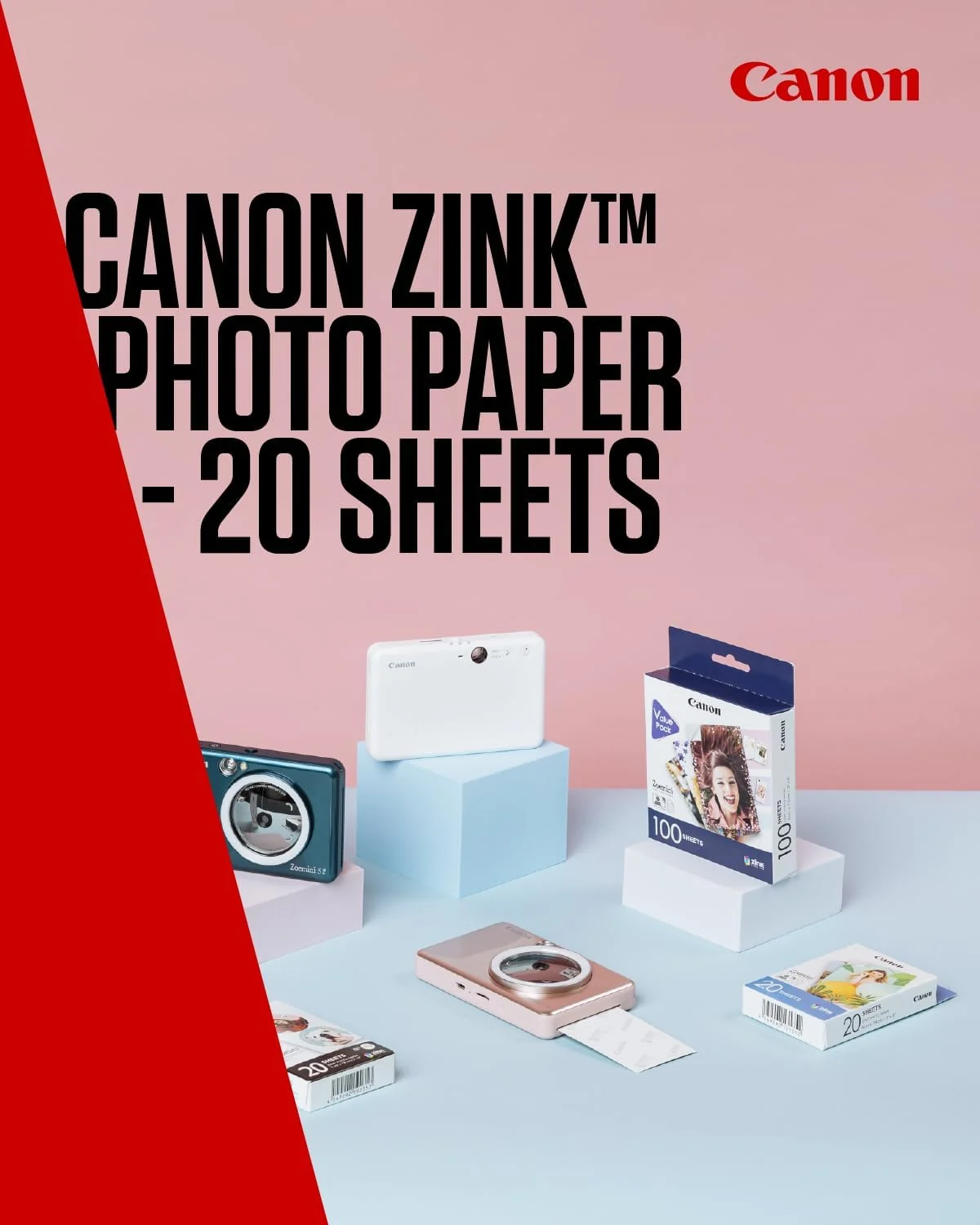Papel Fotográfico ZINK Canon ZP-2030 5x7,6cm 20 Folhas p/ Zoemini - Imagem 2