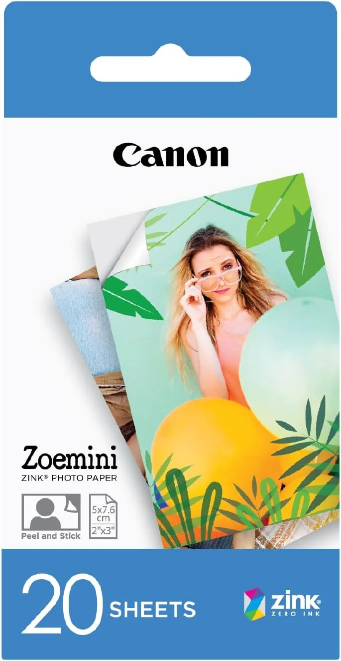 Papel Fotográfico ZINK Canon ZP-2030 5x7,6cm 20 Folhas p/ Zoemini