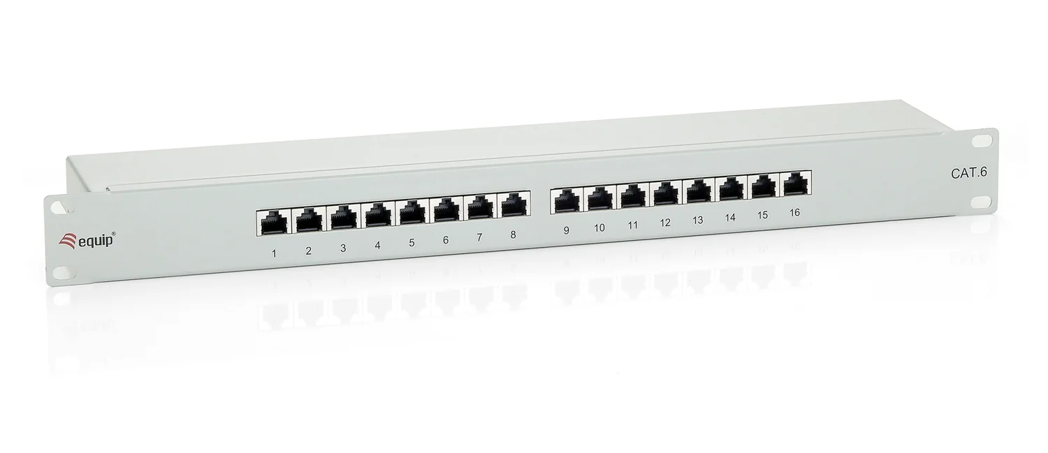 Painel de Conetores (Patch Panel) Equip Cat.6 16 Portas 1U RJ-45 Cinzento - Imagem 1
