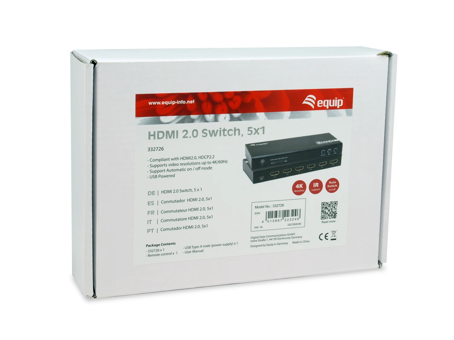 Switch HDMI 2.0 5 Entradas 1 Saída 4K 60Hz com Comando Equip 332726 Preto - Imagem 5