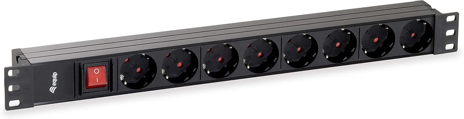 Régua de Tomadas PDU Rack 19" 8 Tomadas Schuko com Interruptor Equip 333283 Cabo 1,8m Preta