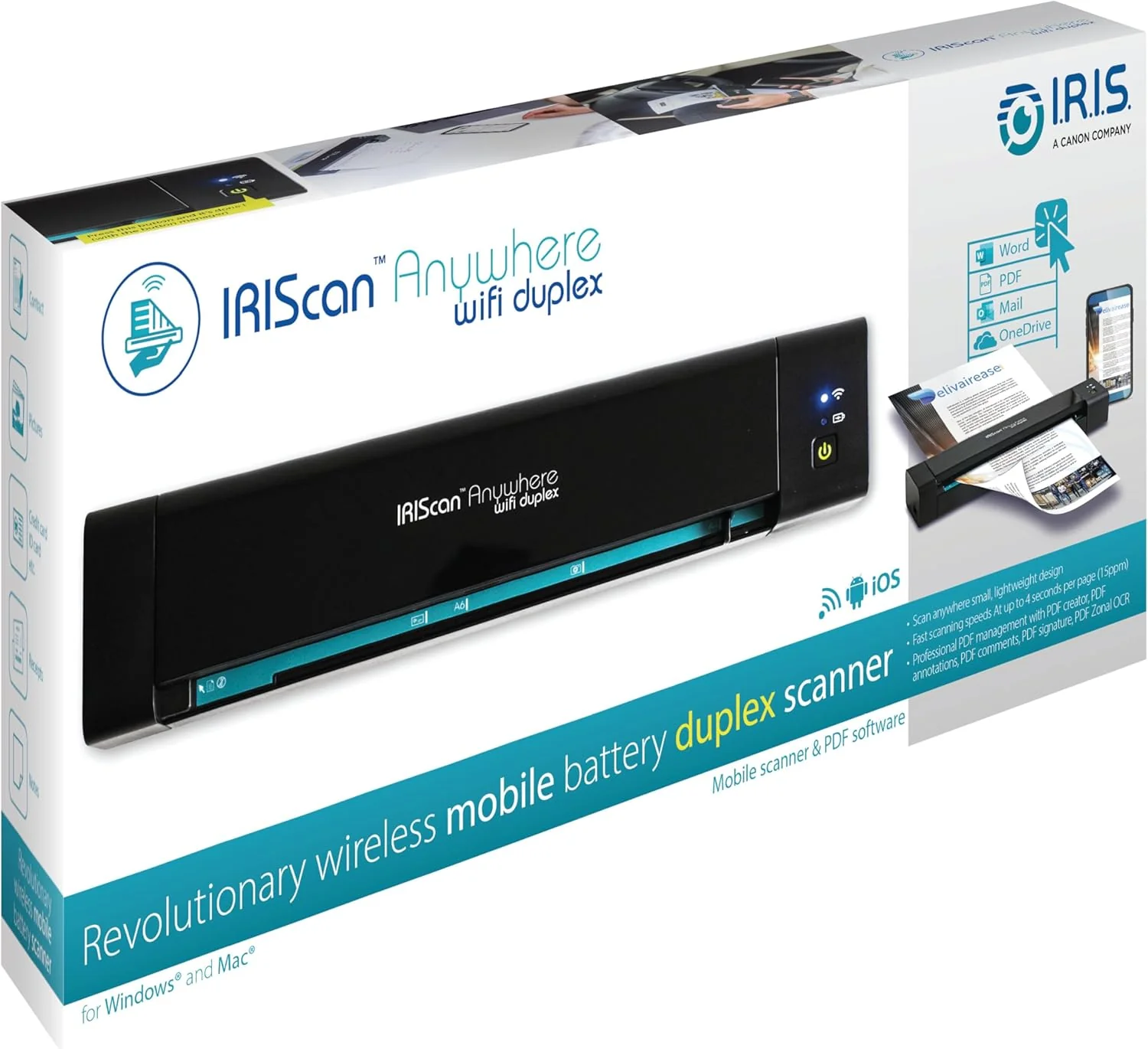 Scanner portátil IRIS IRIScan Anywhere 6 WIFI Duplex A4 15 ppm com bateria - Imagem 2