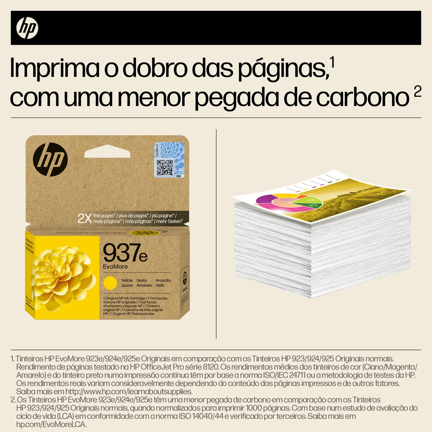 Tinteiro Original HP 937e EvoMore Amarelo XL 1650 Páginas Alto Rendimento Sustentável - Imagem 3