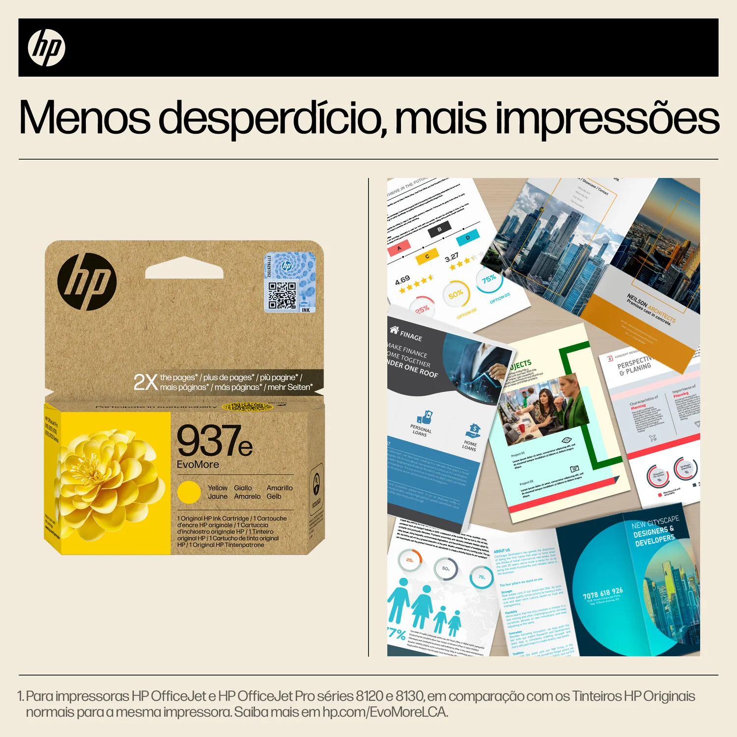 Tinteiro Original HP 937e EvoMore Amarelo XL 1650 Páginas Alto Rendimento Sustentável - Imagem 4