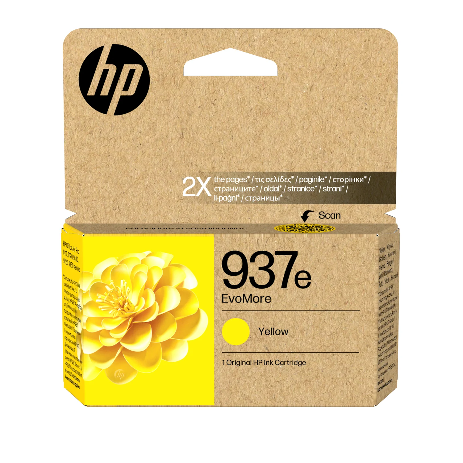 Tinteiro Original HP 937e EvoMore Amarelo XL 1650 Páginas Alto Rendimento Sustentável