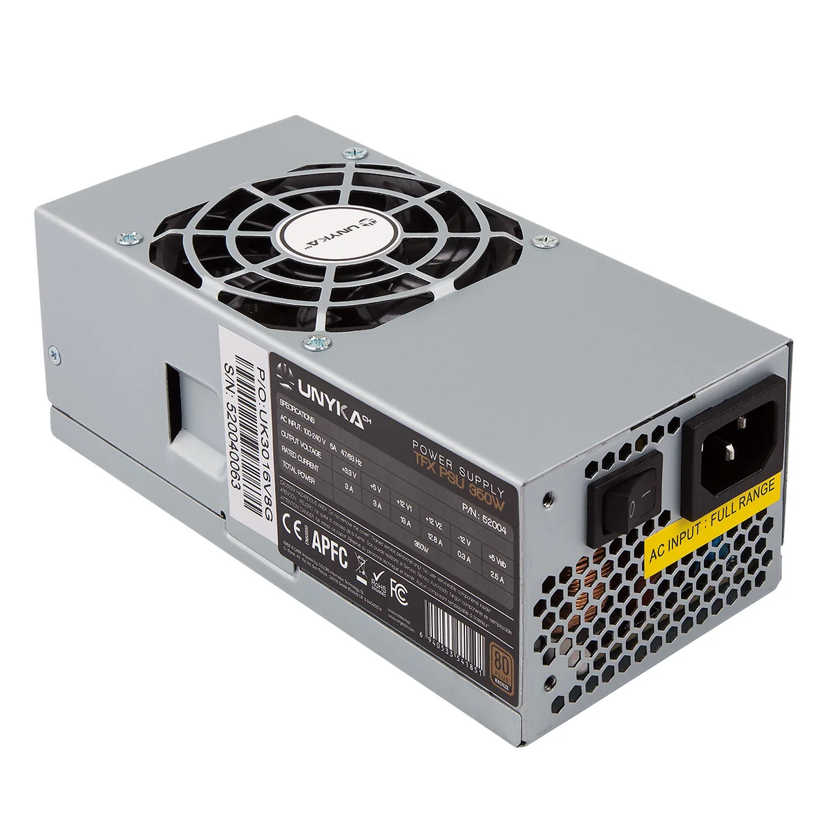 Fonte de alimentação UNYKAch TFX 350W 80 Plus Bronze full range prateada - Imagem 2