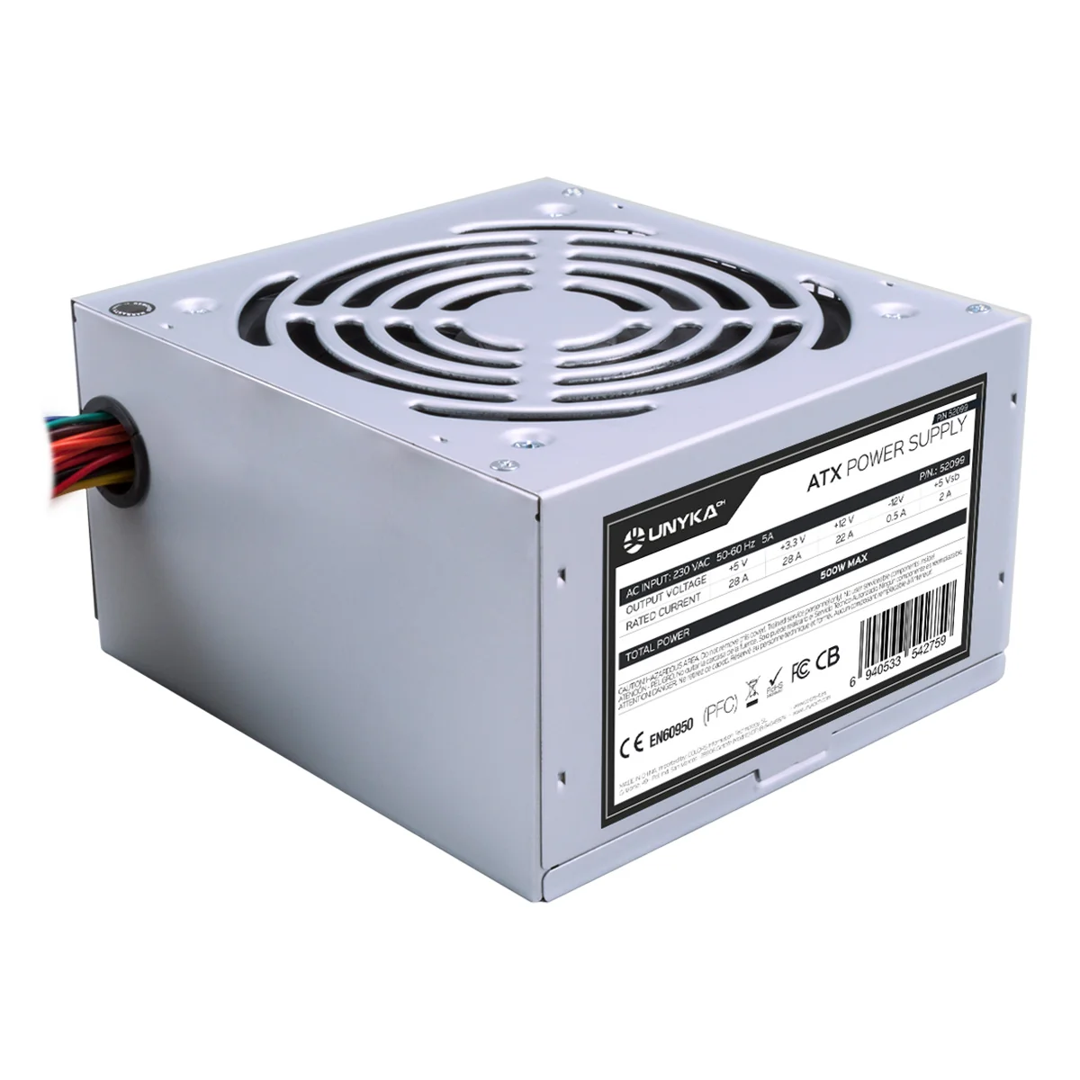 Fonte de Alimentação UNYKAch 500W ATX Prateado Ventoinha 12cm 3x SATA 2x Molex