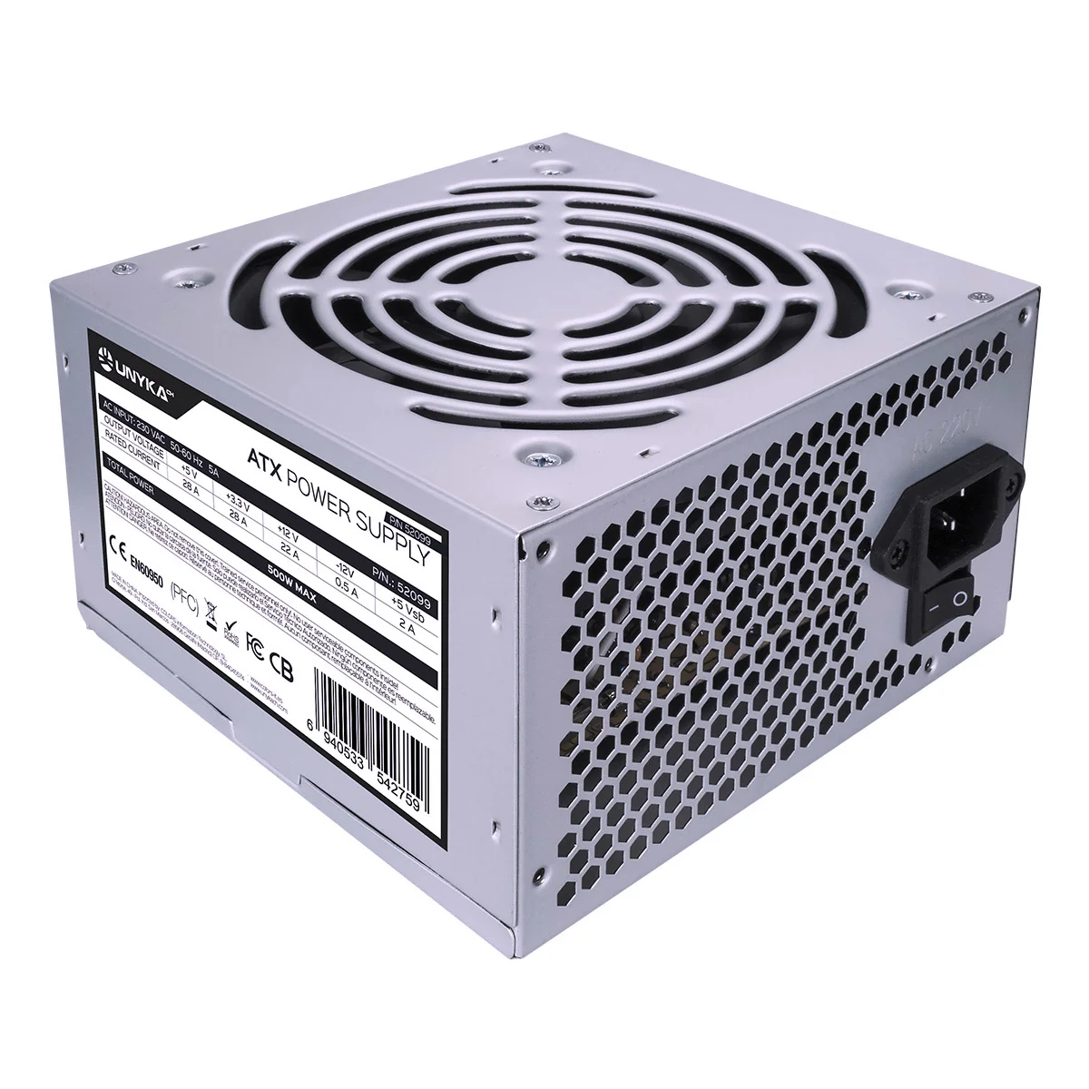 Fonte de Alimentação UNYKAch 500W ATX Prateado Ventoinha 12cm 3x SATA 2x Molex - Imagem 3