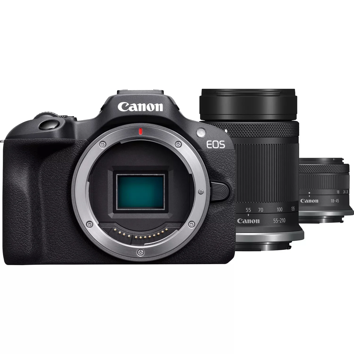 Câmara Mirrorless Canon EOS R100 Kit 24.1MP 4K com Lentes RF-S 18-45mm e 55-210mm