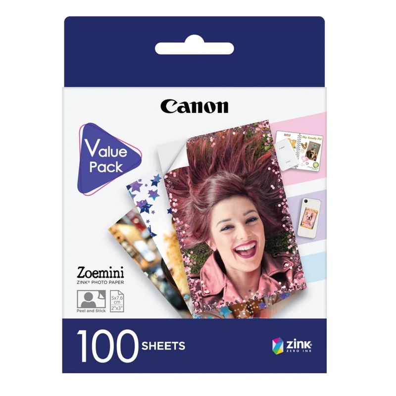 Papel Fotográfico Canon ZINK ZP-2030 5x7,6 cm 100 folhas para Zoemini