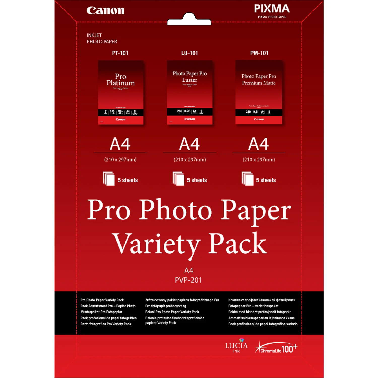 Papel Fotográfico Canon PVP-201 PRO A4 Branco Pack Variedade 15 folhas