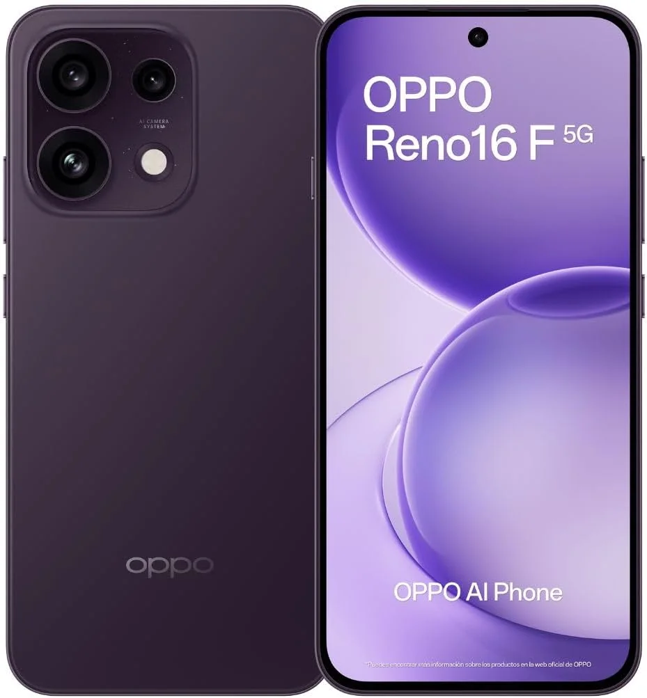 Smartphone OPPO Reno16 F 5G 256GB 8GB RAM Dual SIM 5G Android USB-C Câmara Tripla Purple Black