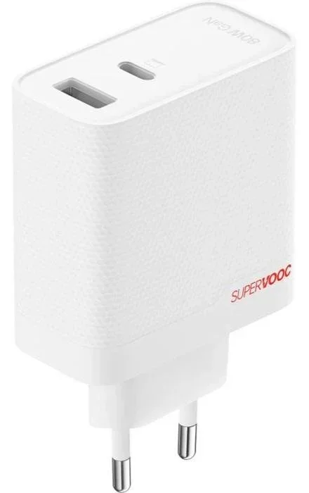 Carregador OPPO SuperVOOC 80W GaN Dual-Port USB-C USB-A Branco com Cabo Type-C Carregamento Rápido