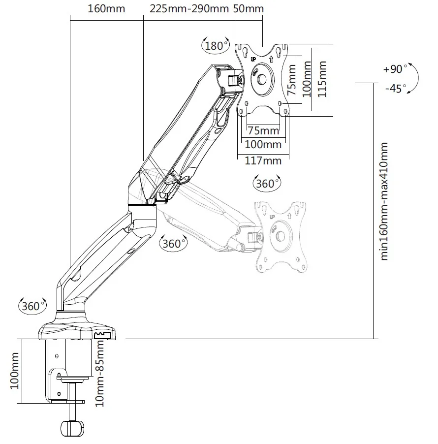 Suporte de Mesa para Monitor Equip 650120 Articulado com Mola a Gás 17"-32" - Imagem 7