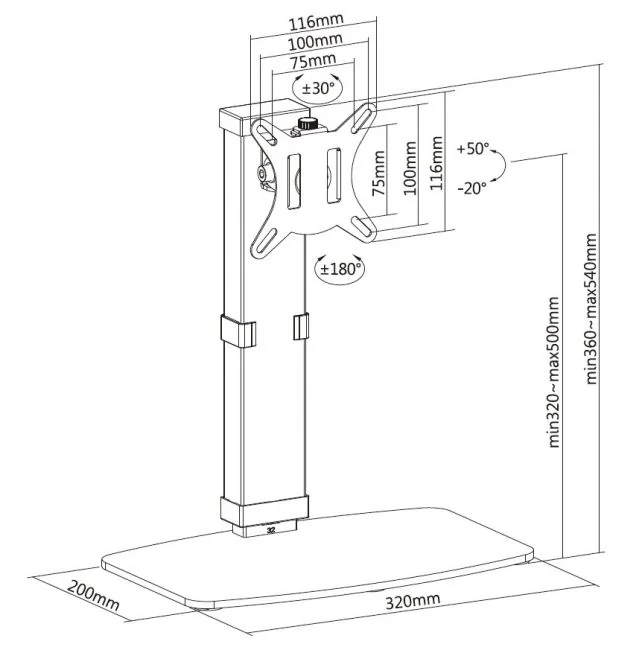 Suporte de Monitor Autónomo para Secretária 17"-32" com Ajuste de Altura – Equip - Imagem 6