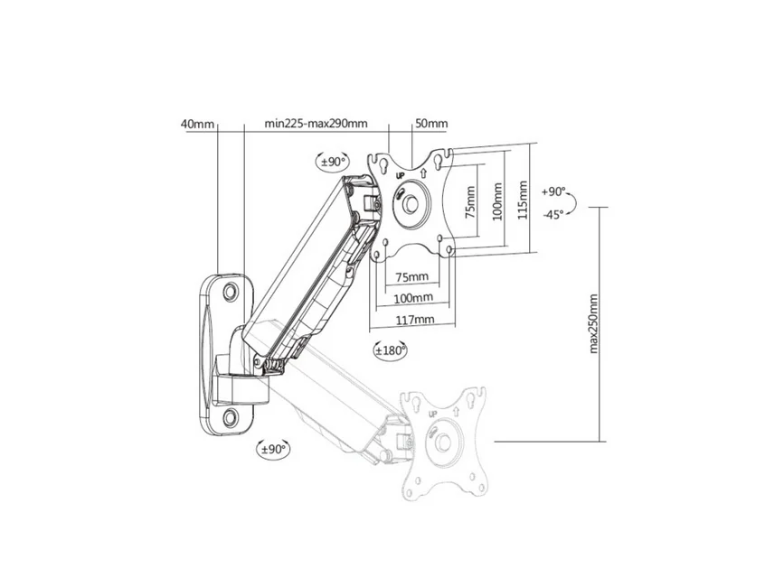 Suporte de parede para monitor Equip 17"-32" mola a gás braço 290 mm VESA 100x100 9 kg - Imagem 12