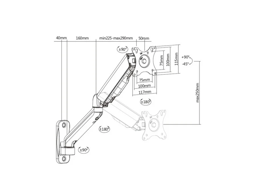 Suporte de parede para monitor Equip 17"-32" mola a gás braço 450 mm VESA 100x100 9 kg - Imagem 11