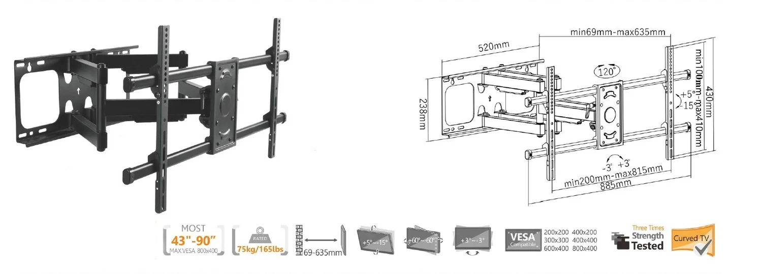 Suporte de Parede para TV Equip 37"-90" com Inclinação e Rotação (650324) - Imagem 12