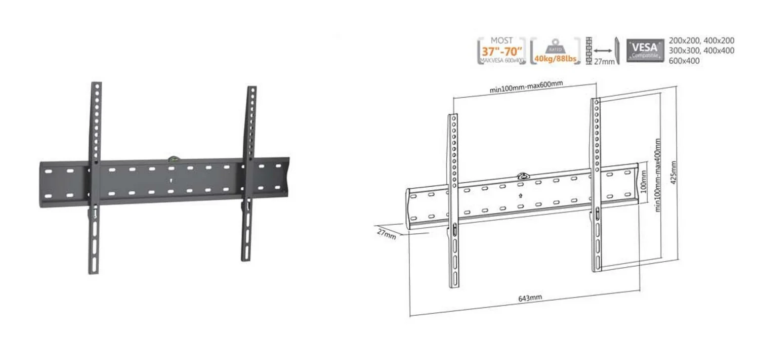 Suporte de parede TV Equip 650330 fixo slim 37"-75" VESA 600x400 40 kg - Imagem 9