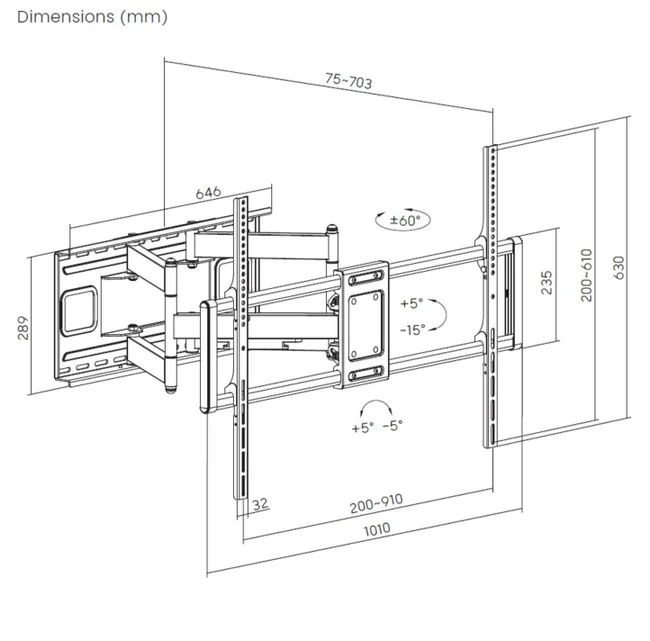 Suporte parede TV Equip 650342 Articulado 37"-70" até 35kg Preto - Imagem 10