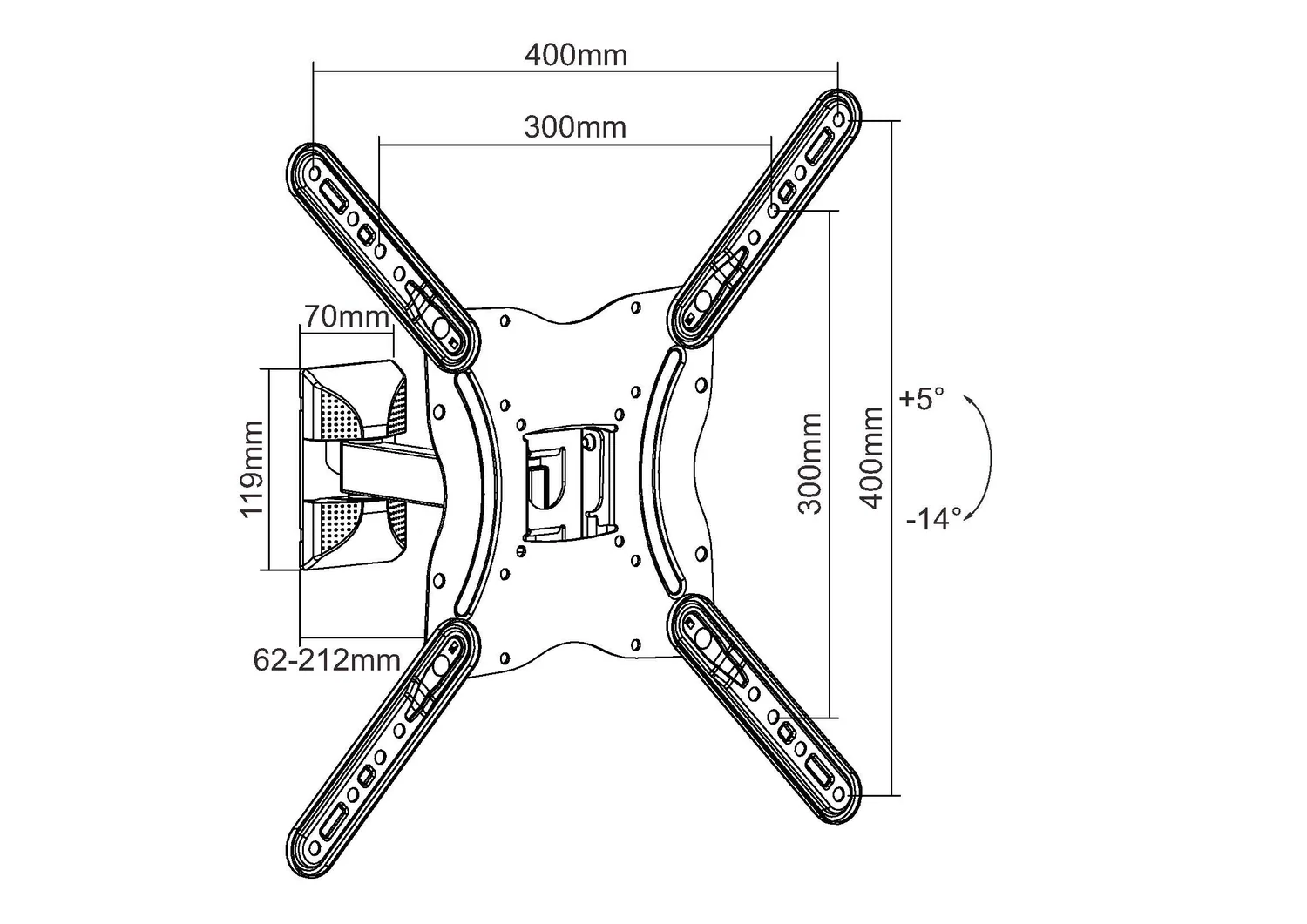 Suporte de Parede Pivotante para TV 23"-55" Equip – Rotação 45°, Gestão de Cabos, VESA 400x400 mm - Imagem 5