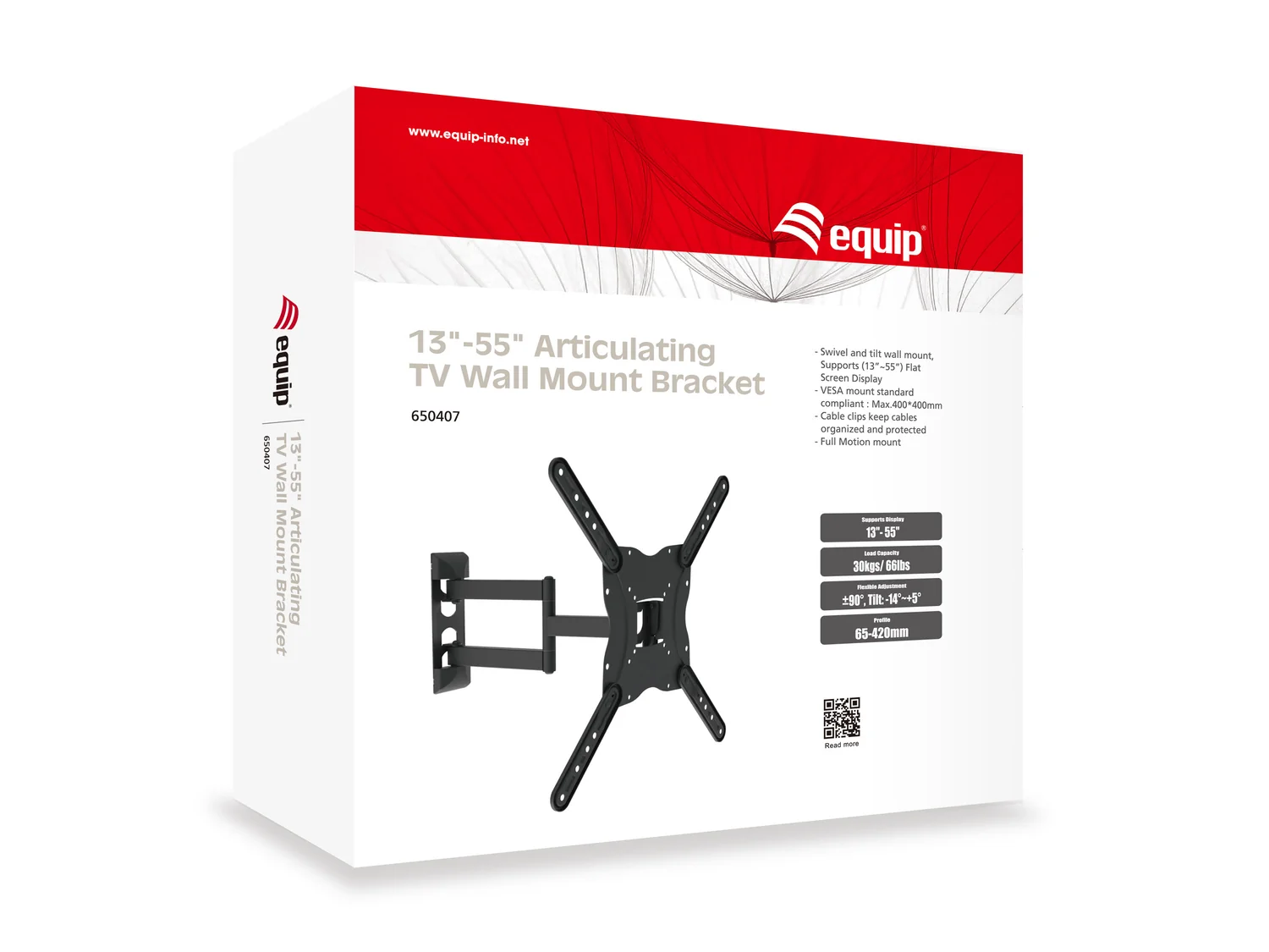 Suporte de Parede Articulado para Monitor 23"-55" Equip – Rotação 90°, Gestão de Cabos, VESA 400x400 - Imagem 3
