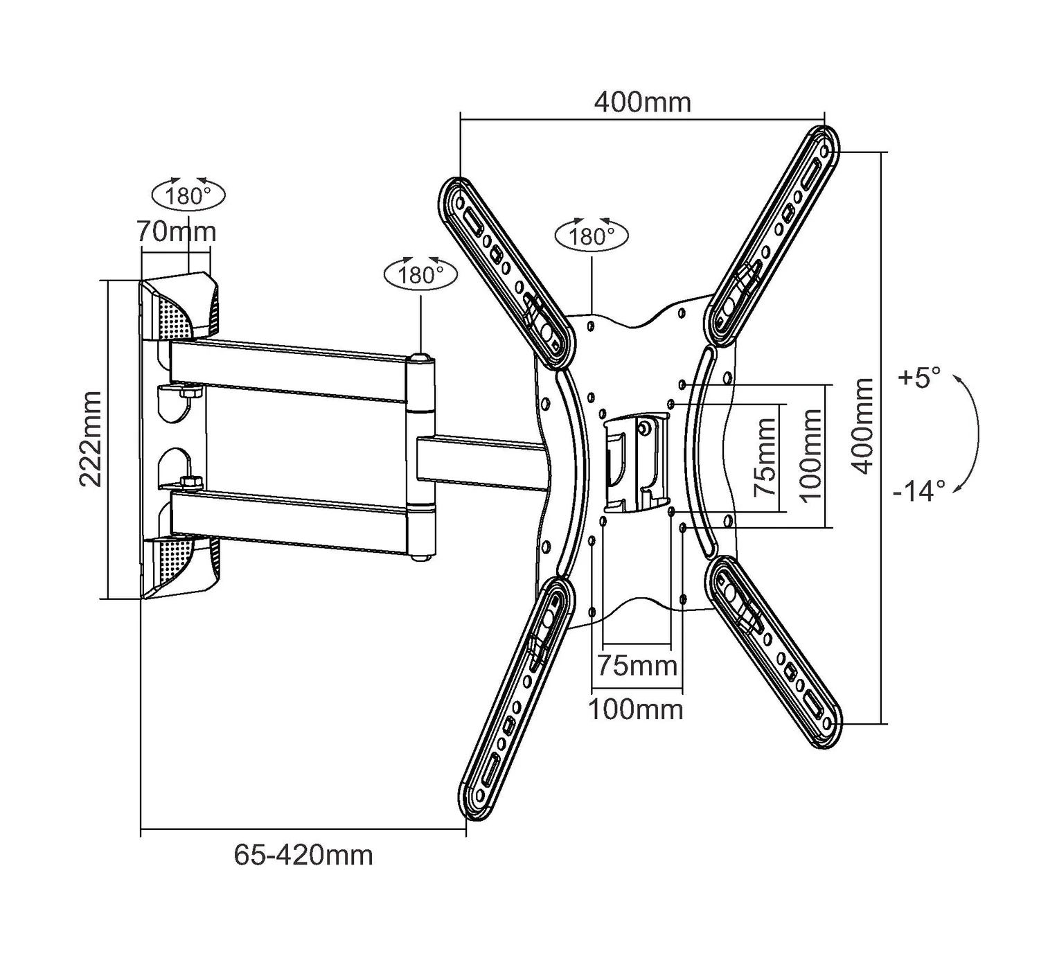 Suporte de Parede Articulado para Monitor 23"-55" Equip – Rotação 90°, Gestão de Cabos, VESA 400x400 - Imagem 4