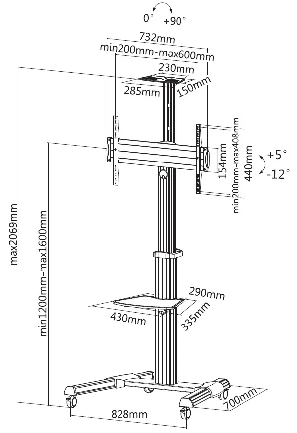 Carrinho para TV Equip 37"-70" com Rotação 90° e Ajuste de Altura (650602) - Imagem 5