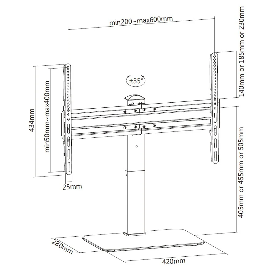 Suporte de Mesa para TV 37"-70" Equip – Altura Ajustável, Rotação 35°, Gestão de Cabos - Imagem 10