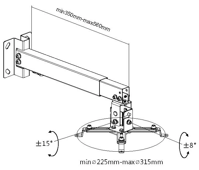 Suporte de Parede para Projetor Universal Equip – Braço Ajustável, Inclinação ±15°, Preto - Imagem 4
