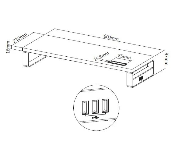 Suporte de Monitor para Secretária Equip com Hub USB 2.0 – Ergonómico, 3 Portas, 60 cm - Imagem 8