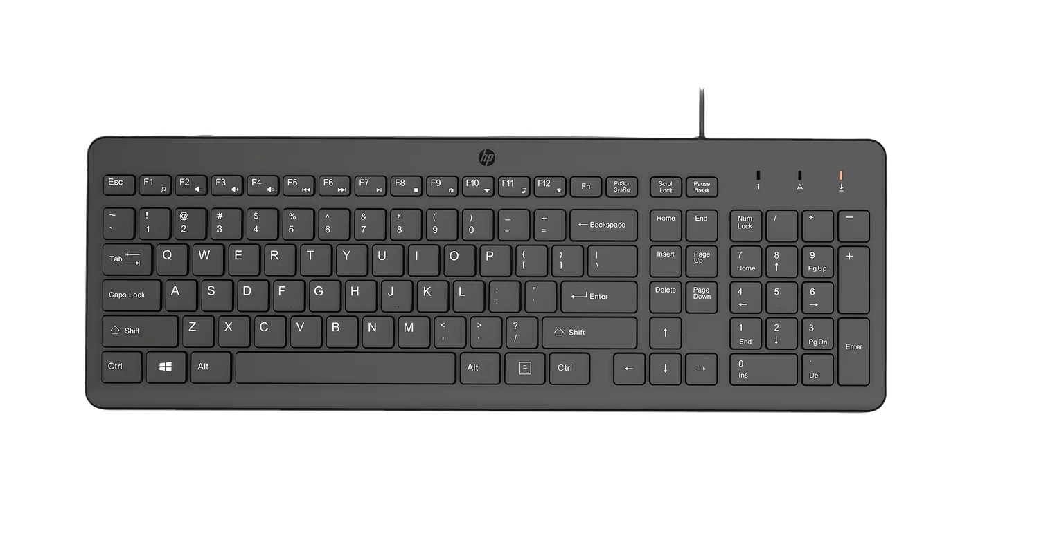 Teclado com Fios HP 150 USB Tamanho Completo com Teclado Numérico – Preto (664R5AA#AB9)