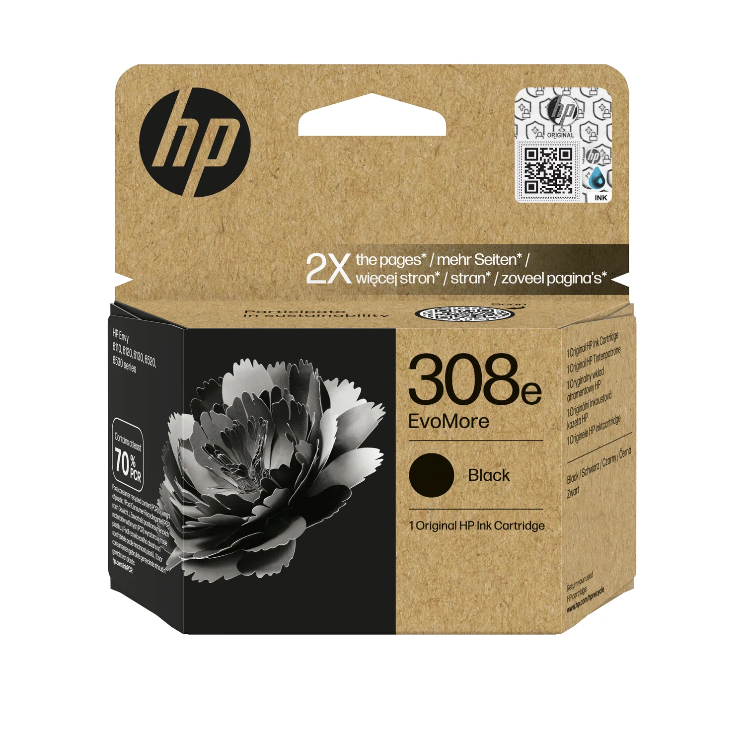 Tinteiro HP 308e EvoMore Preto Original 7FP22UE 320 páginas pigmentado