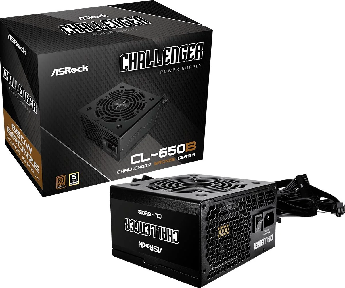 Fonte de alimentação ASRock Challenger CL-650B 650W 80Plus Bronze ATX preta - Imagem 1