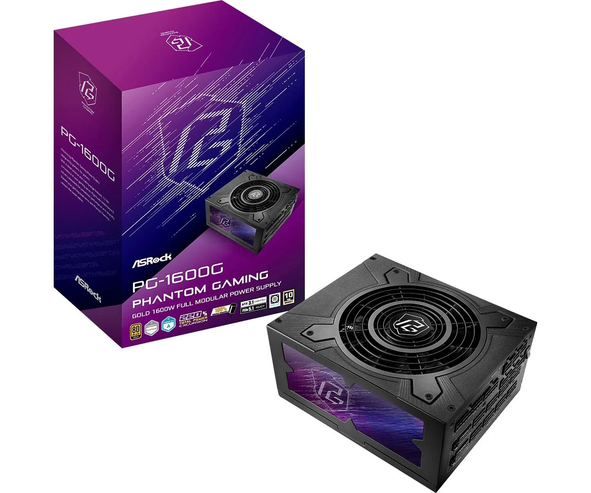 Fonte de alimentação 1600W ASRock Phantom Gaming PG-1600G 80Plus Gold ATX 3.1 modular preta