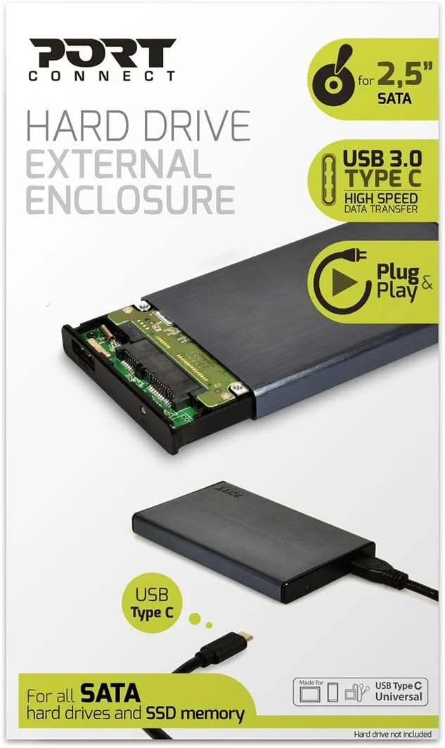 Caixa Externa Disco 2.5" Port Designs SATA USB-C 3.1 Gen 1 Preta - Imagem 5